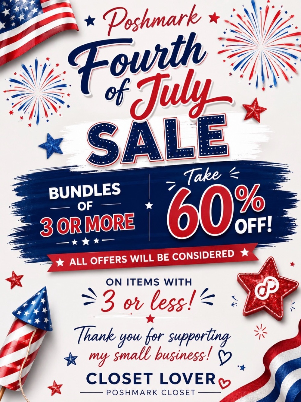 Fourth of July Sale Starts July 1st 2026 - July 5th 2026!! ❤️🤍💙